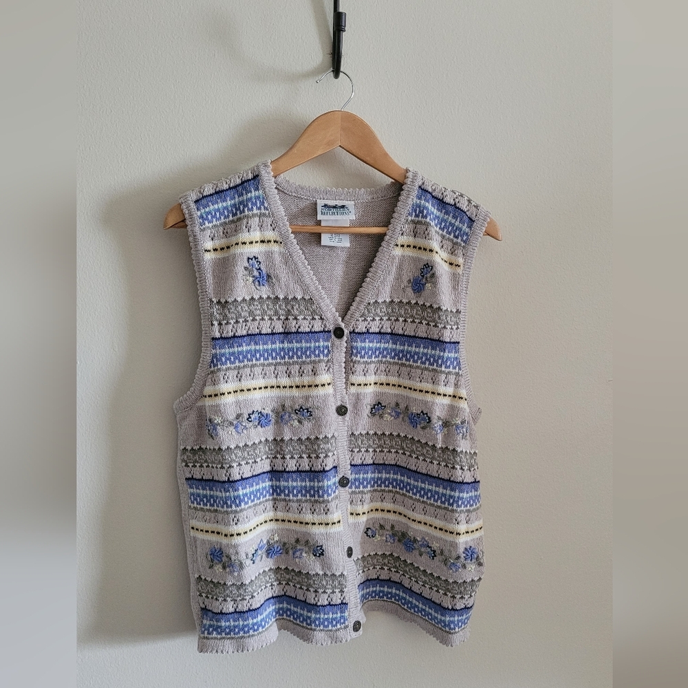 Vtg Northern Reflections Embroidered Scalloped Hem Sweater Vest, Women's L